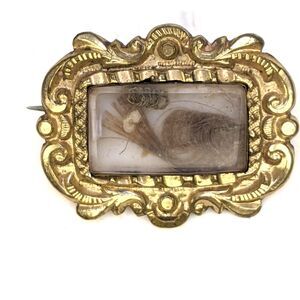 Memento Mori Mourning Brooch Pin Hair Seed Pearls C Clasp Gold Filled Victorian